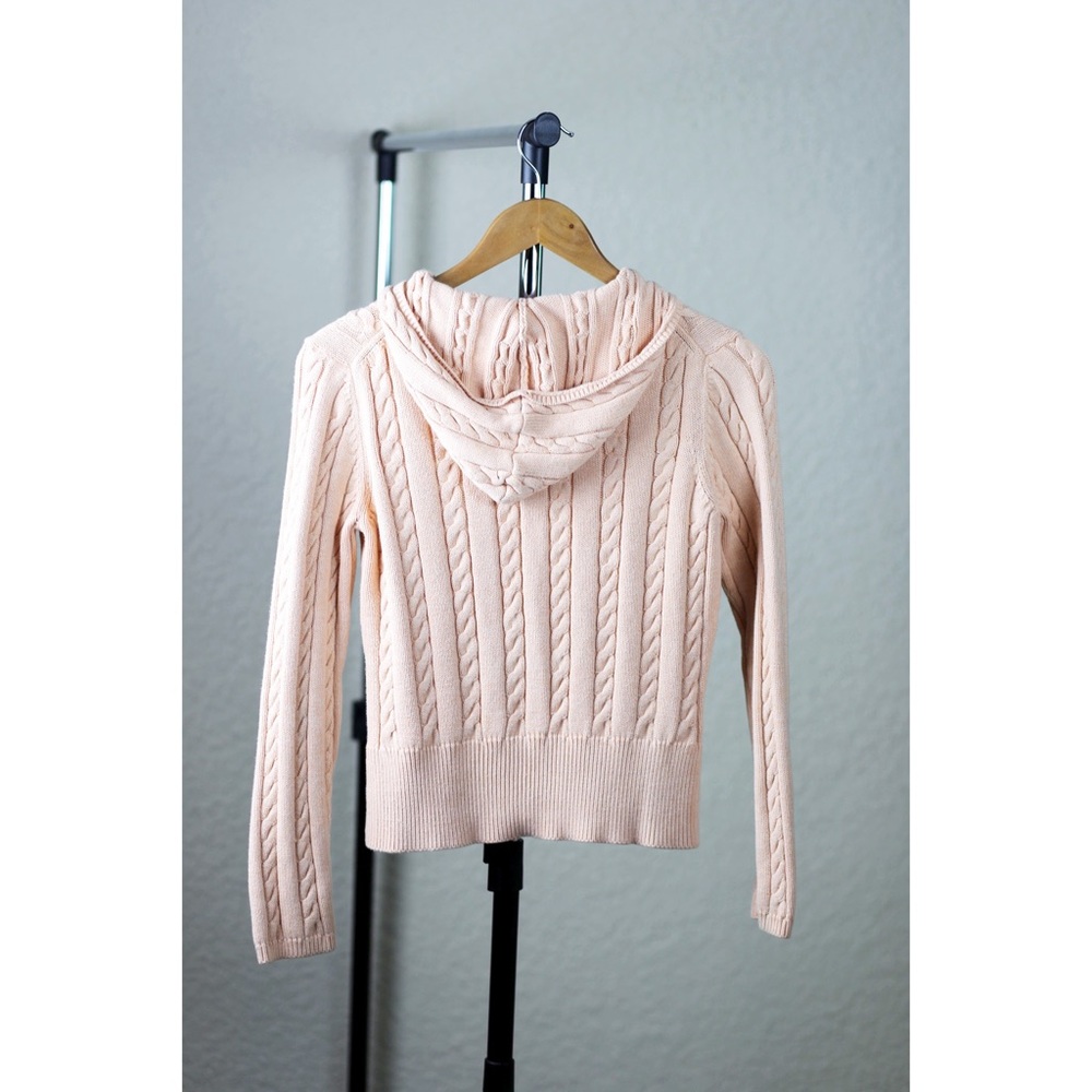 J. Crew Cropped Hooded Pink Cable Knit Sweater - M